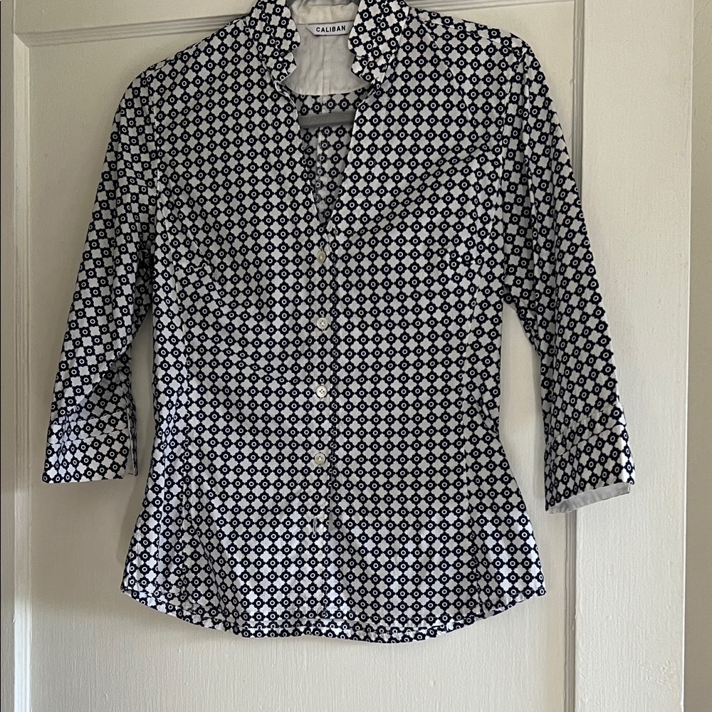 Caliban Black and White Patterned Blouse
